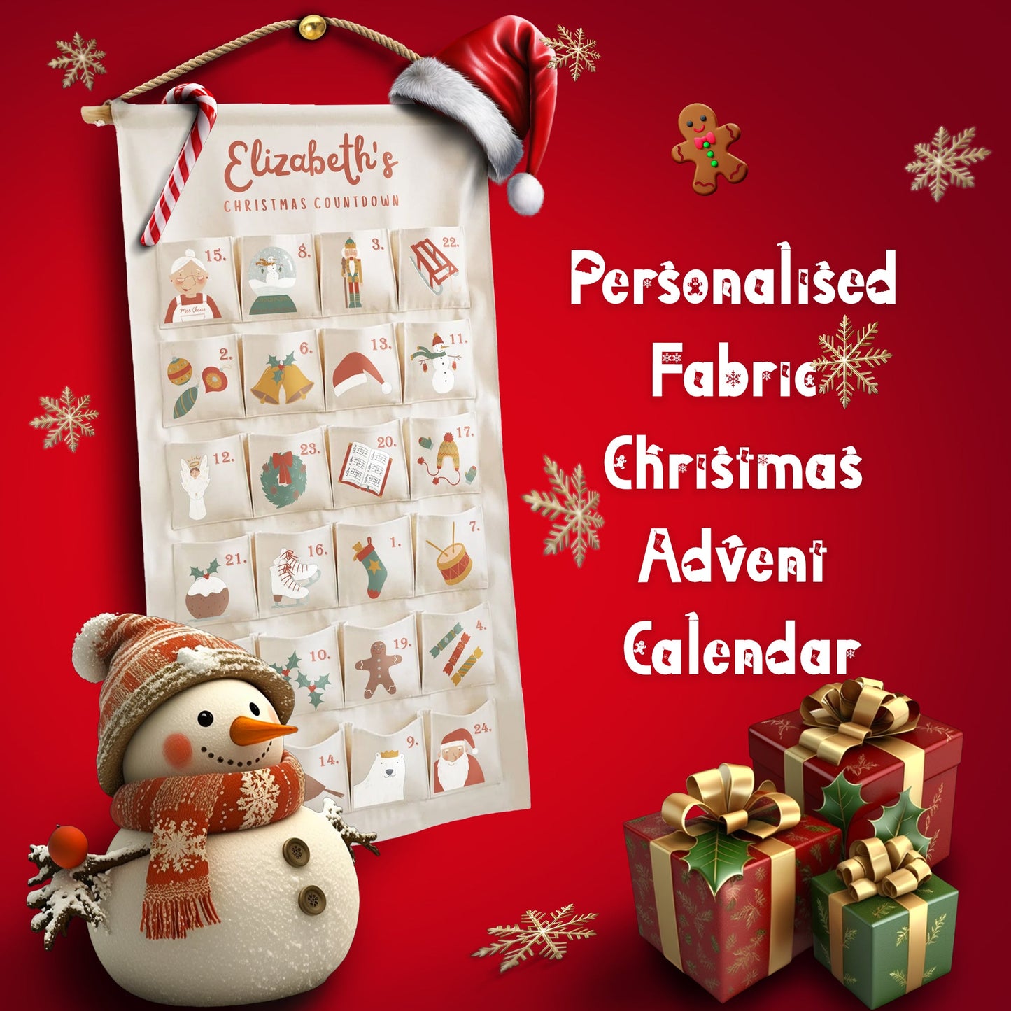 Personalised Fabric Christmas Advent Calendar - Countdown