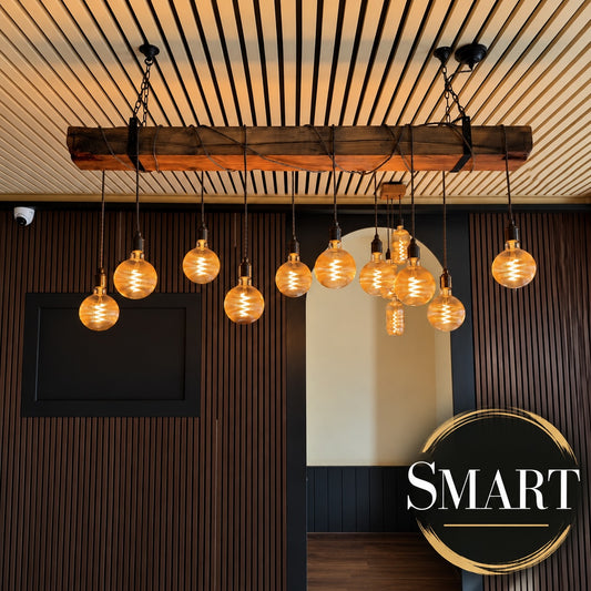 Smart 1.5m Plymouth Oak Beam Chandelier – 10 Pendant Suspended Lighting
