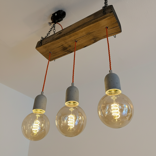 Crafted Oak Chandelier with Cement Lamp Holders