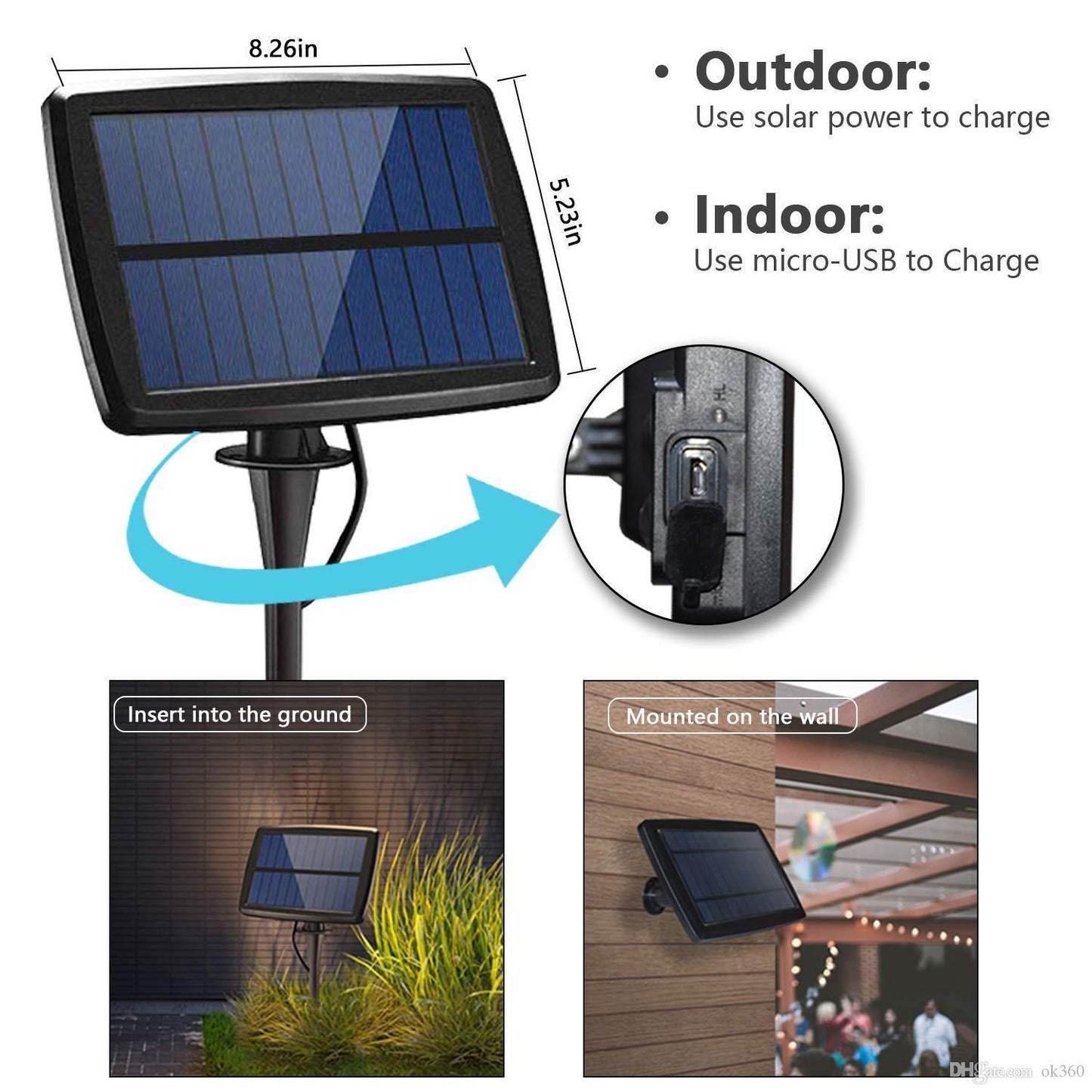 7.6M / 25FT LED Solar / USB Dual Power Festoon Globe String Lights