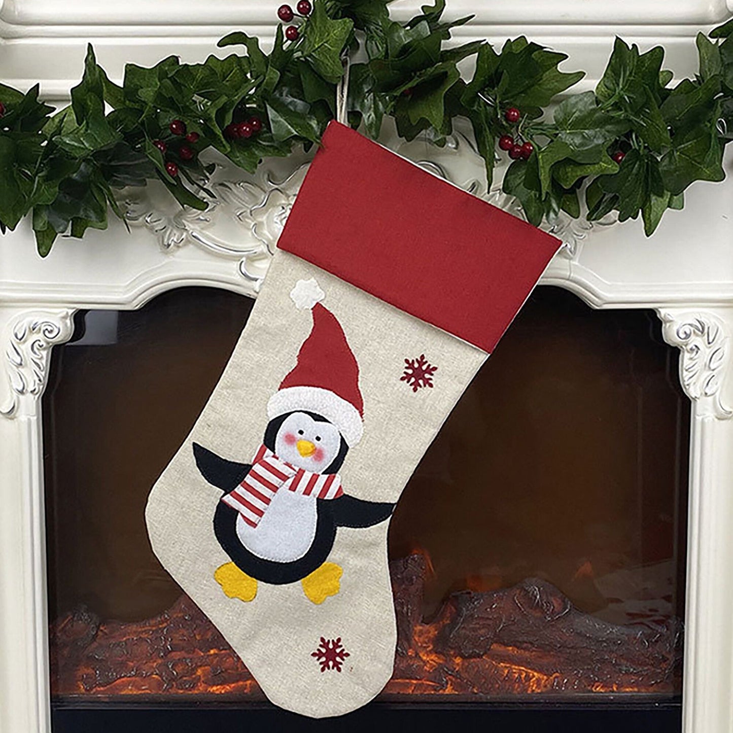 Personalised Christmas Stocking Penguin Red Stockings Hang Fireplace Xmas Decorations Family Kids Set