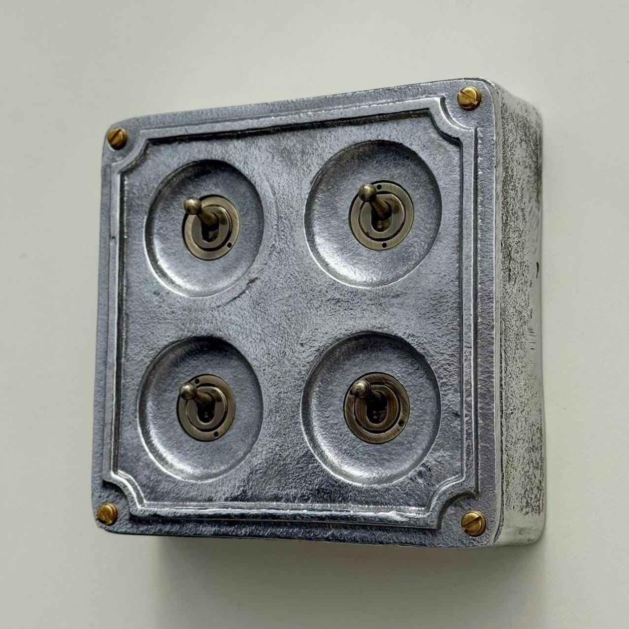 4 Gang 2 Way Solid Cast Metal Surface Mounting Conduit Light Switch Industrial - Vintage Britmac Style