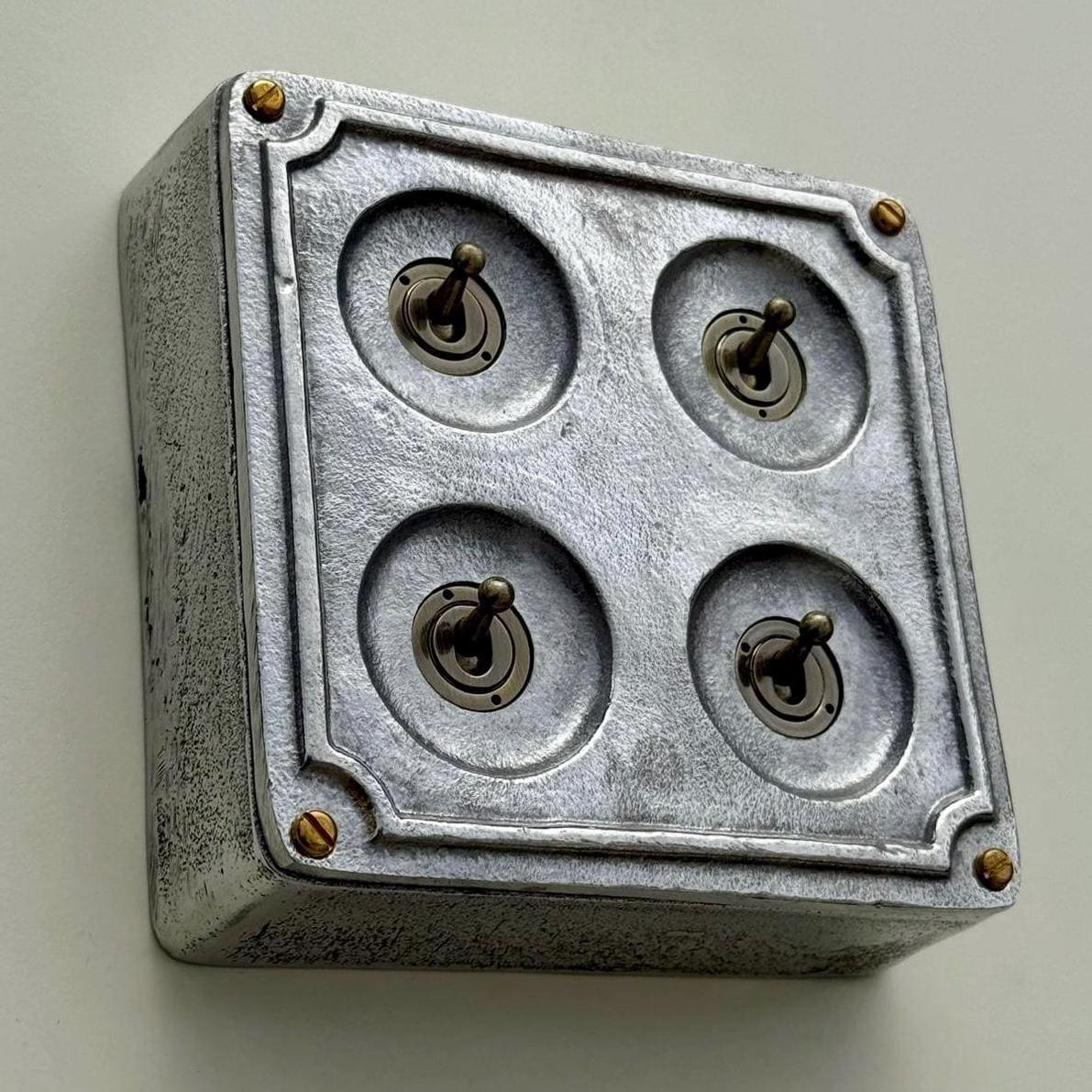 4 Gang 2 Way Solid Cast Metal Surface Mounting Conduit Light Switch Industrial - Vintage Britmac Style