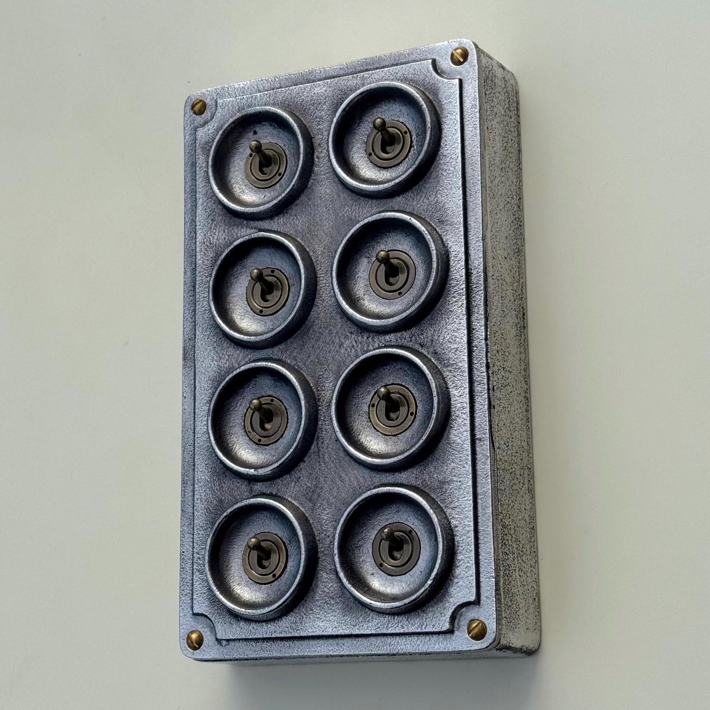 8 Gang 2 Way Solid Cast Metal Conduit Light Switch Industrial - Vintage Crabtree Style