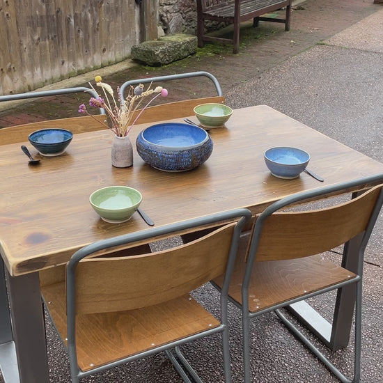 pine dining table with box steel legs