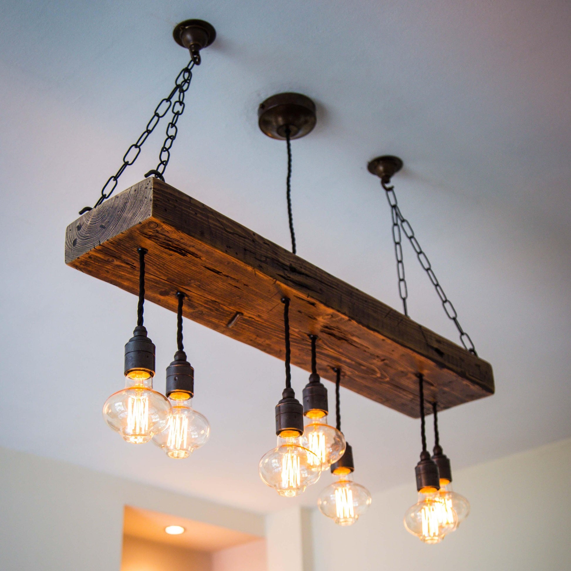 Reclaimed Wooden Beam Chandelier Cluster Pendant Light - MooBoo Home