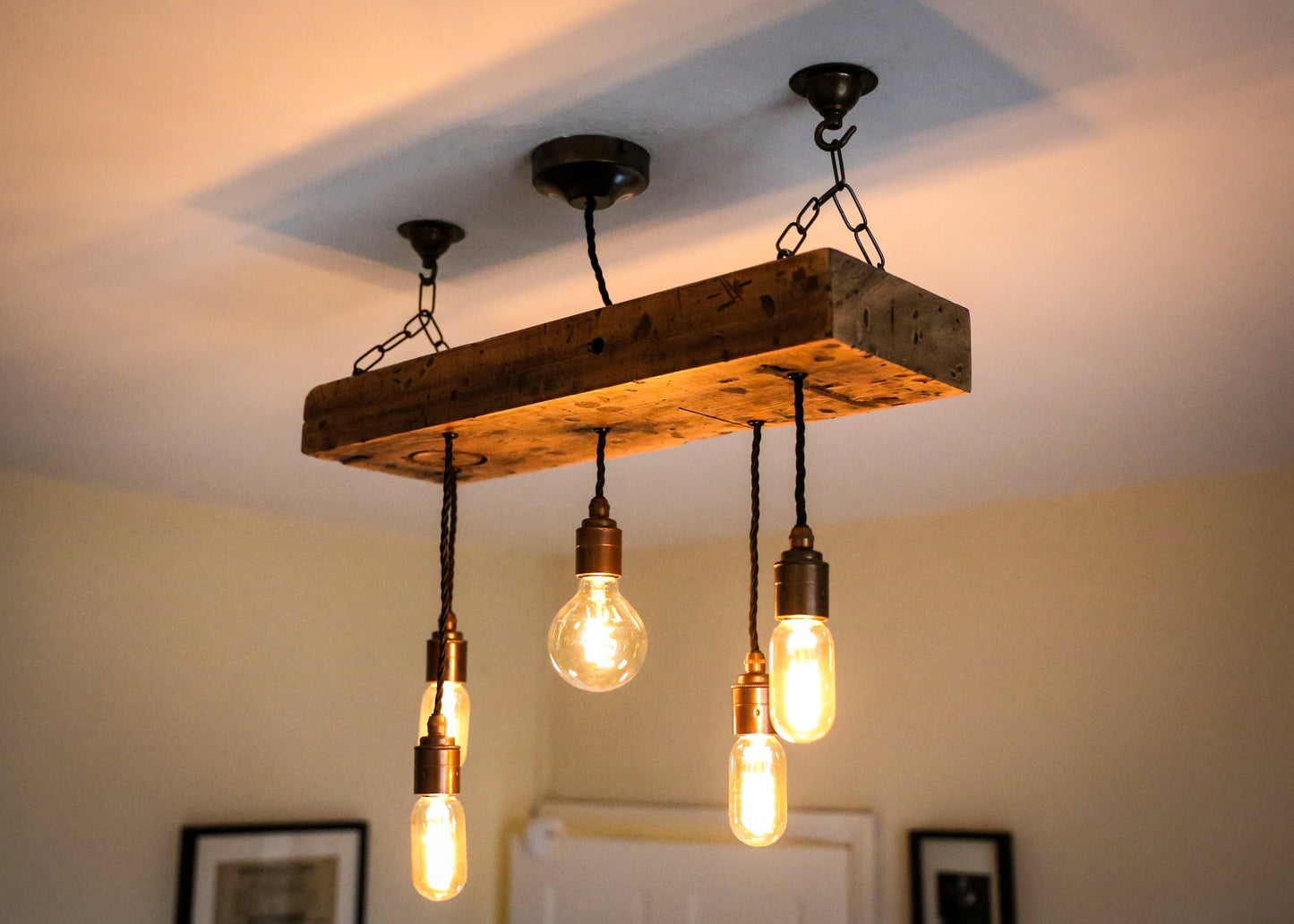 Reclaimed Wooden Beam Chandelier Cluster Pendant Light - MooBoo Home