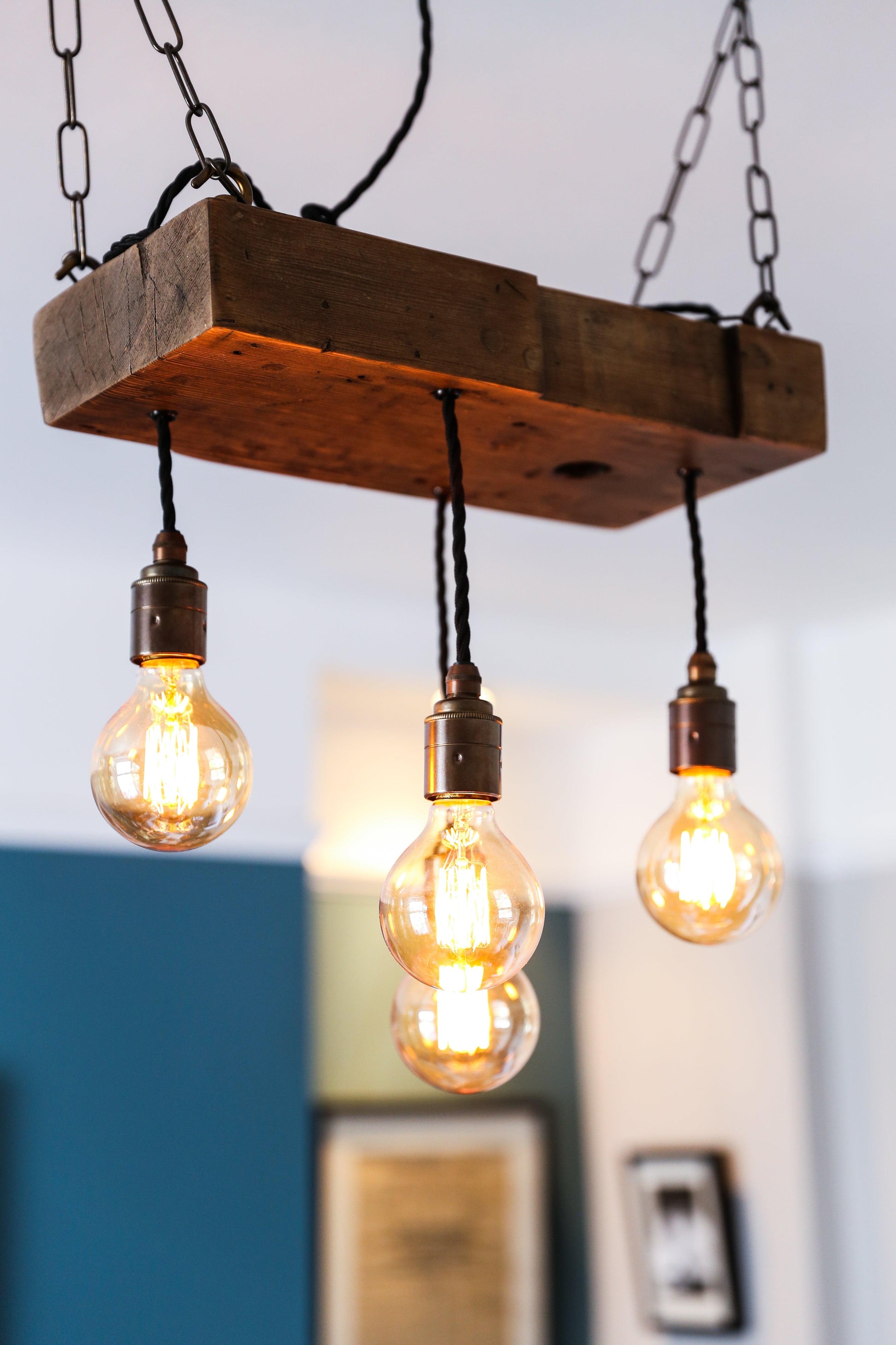 Reclaimed Wooden Beam Chandelier Cluster Pendant Light - MooBoo Home