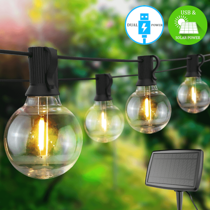 7.6M / 25FT LED Solar / USB Dual Power Festoon Globe String Lights