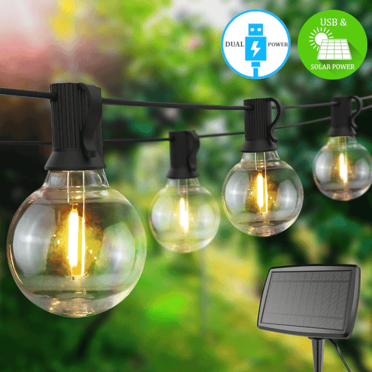7.6M / 25FT LED Solar / USB Dual Power Festoon Globe String Lights