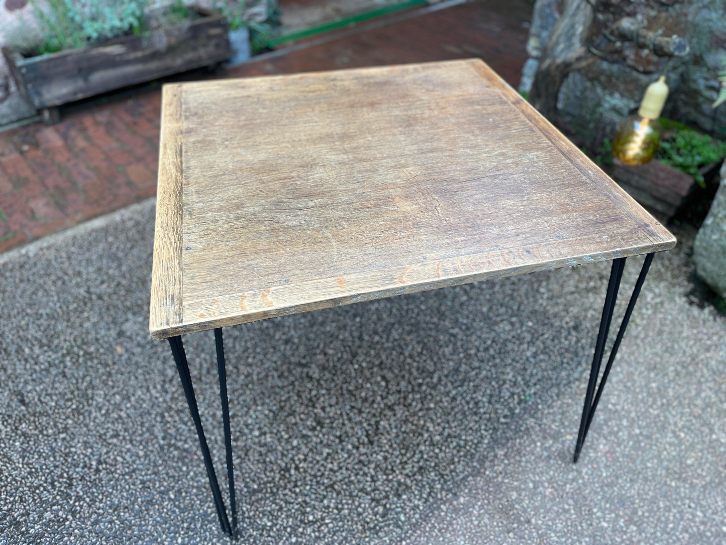 square oak card dining table hairpin legs
