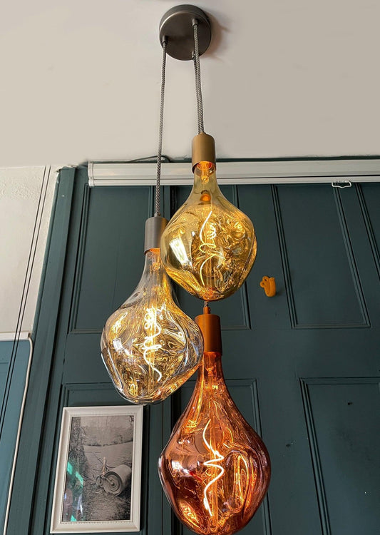Triple Cluster Hanging Pendant Light with Organic Evo bulbs 