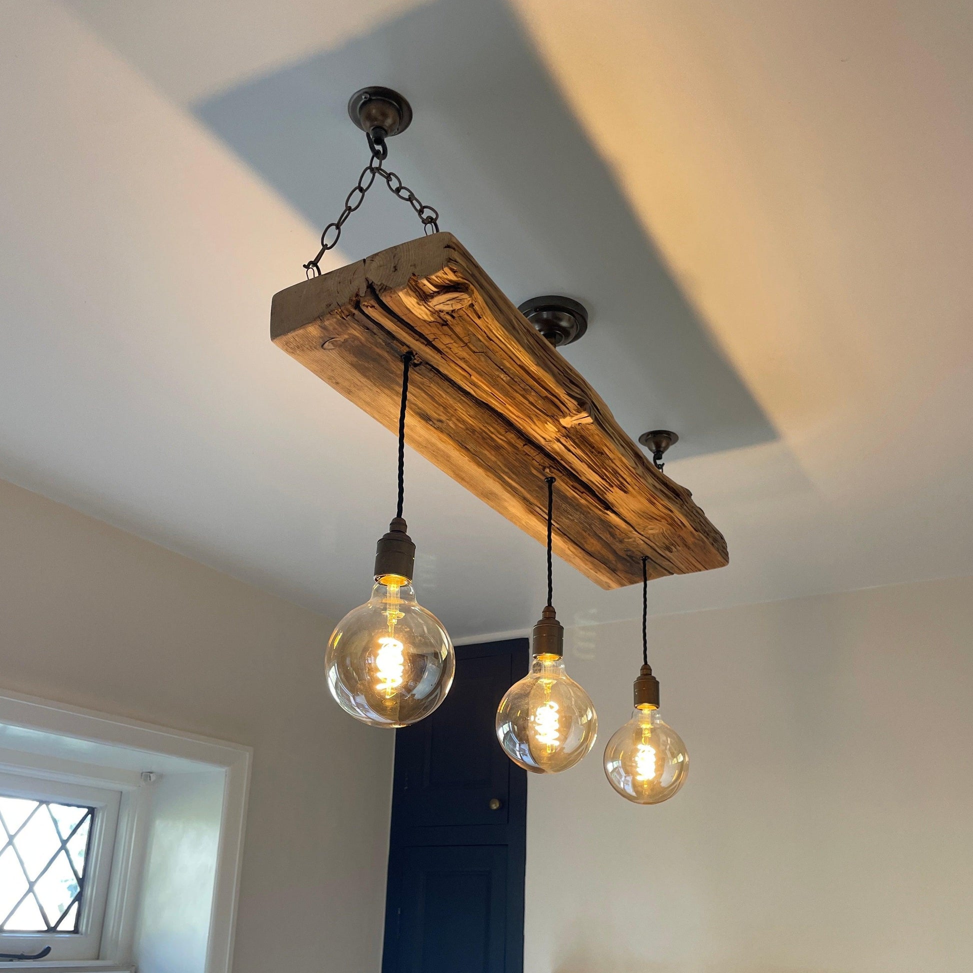 Triple Wooden Beam Chandelier - Norwegian Spruce Cluster Pendant Light - MooBoo Home