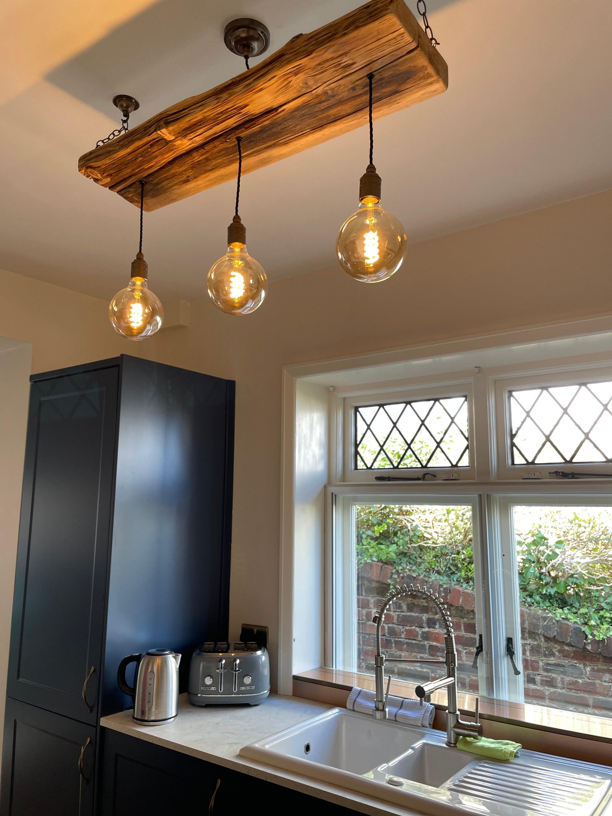 Triple Wooden Beam Chandelier - Norwegian Spruce Cluster Pendant Light - MooBoo Home