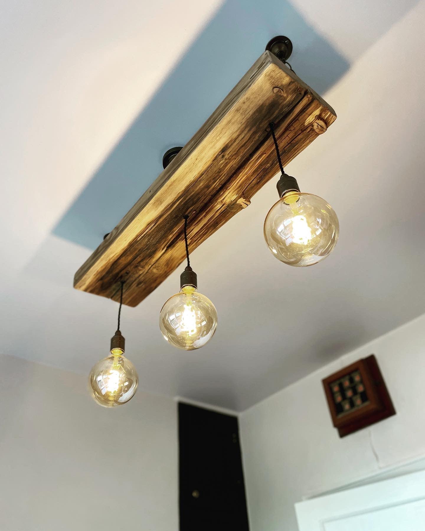 Triple Wooden Beam Chandelier - Norwegian Spruce Cluster Pendant Light - MooBoo Home