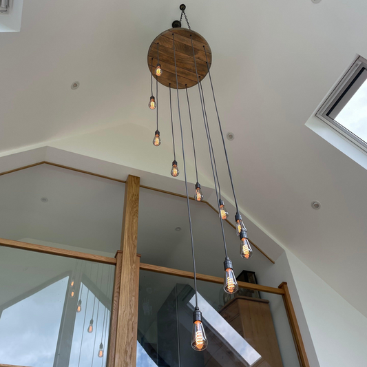 Whiskey Barrel Cascade Cluster Pendant Light Wooden Chandelier