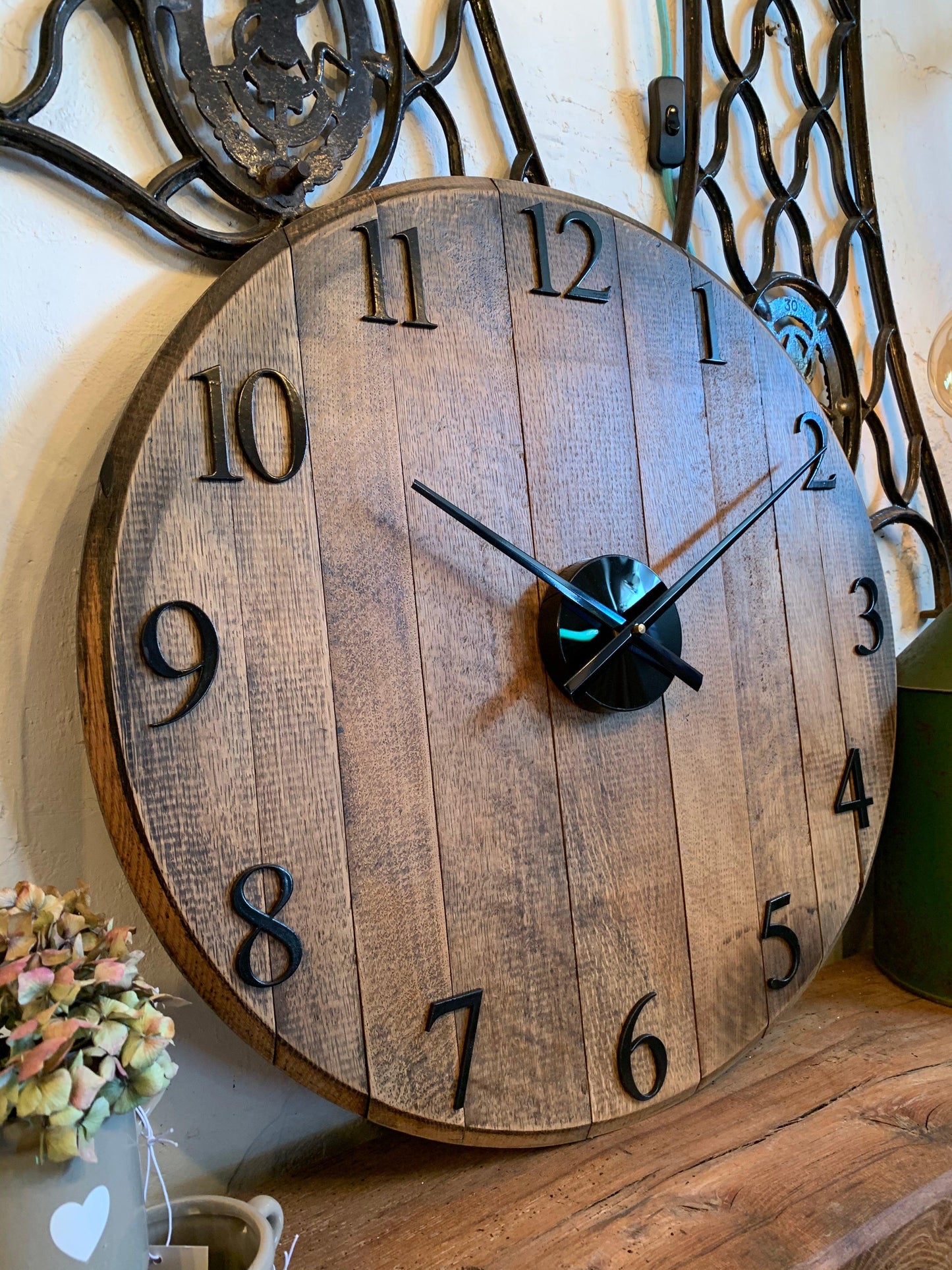 Whiskey Barrel Clock Oak Finish Made to Order - MooBoo Home