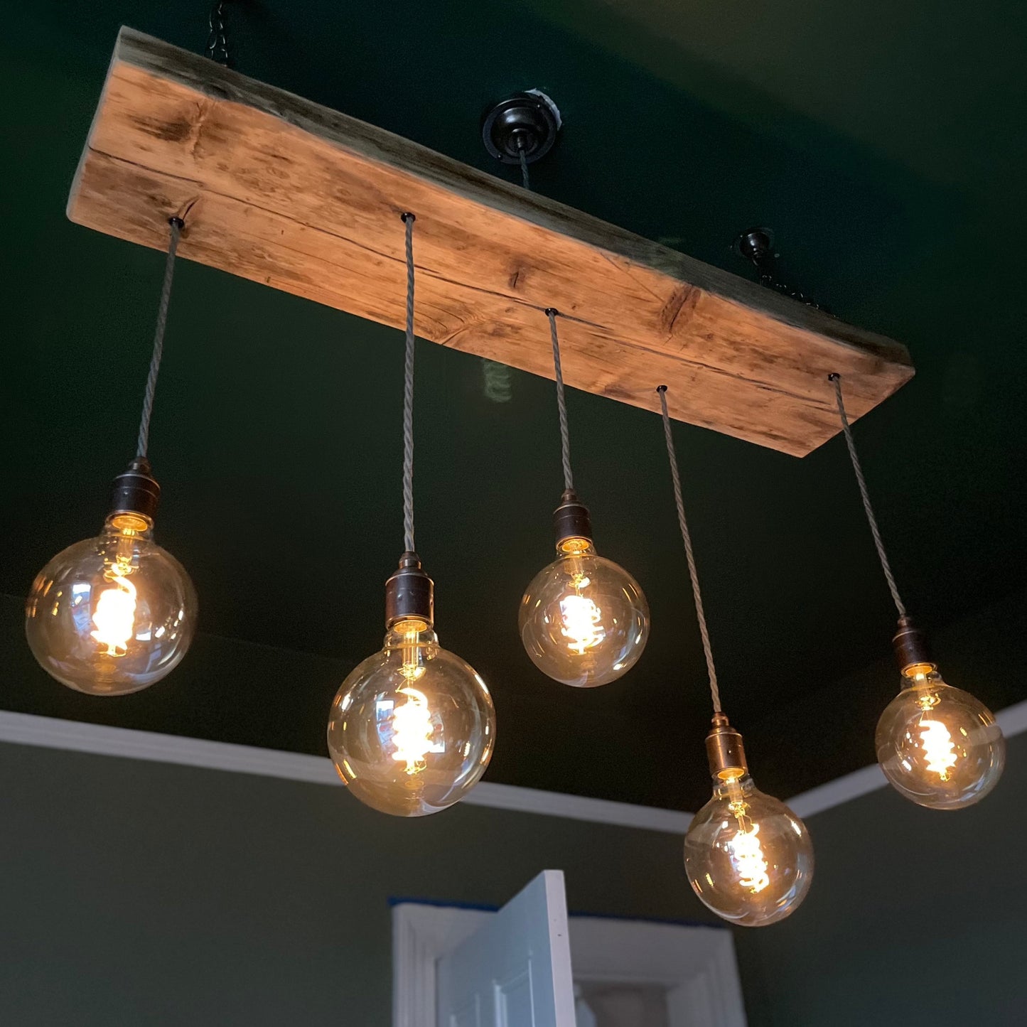 Wooden beam chandelier cluster pendant light