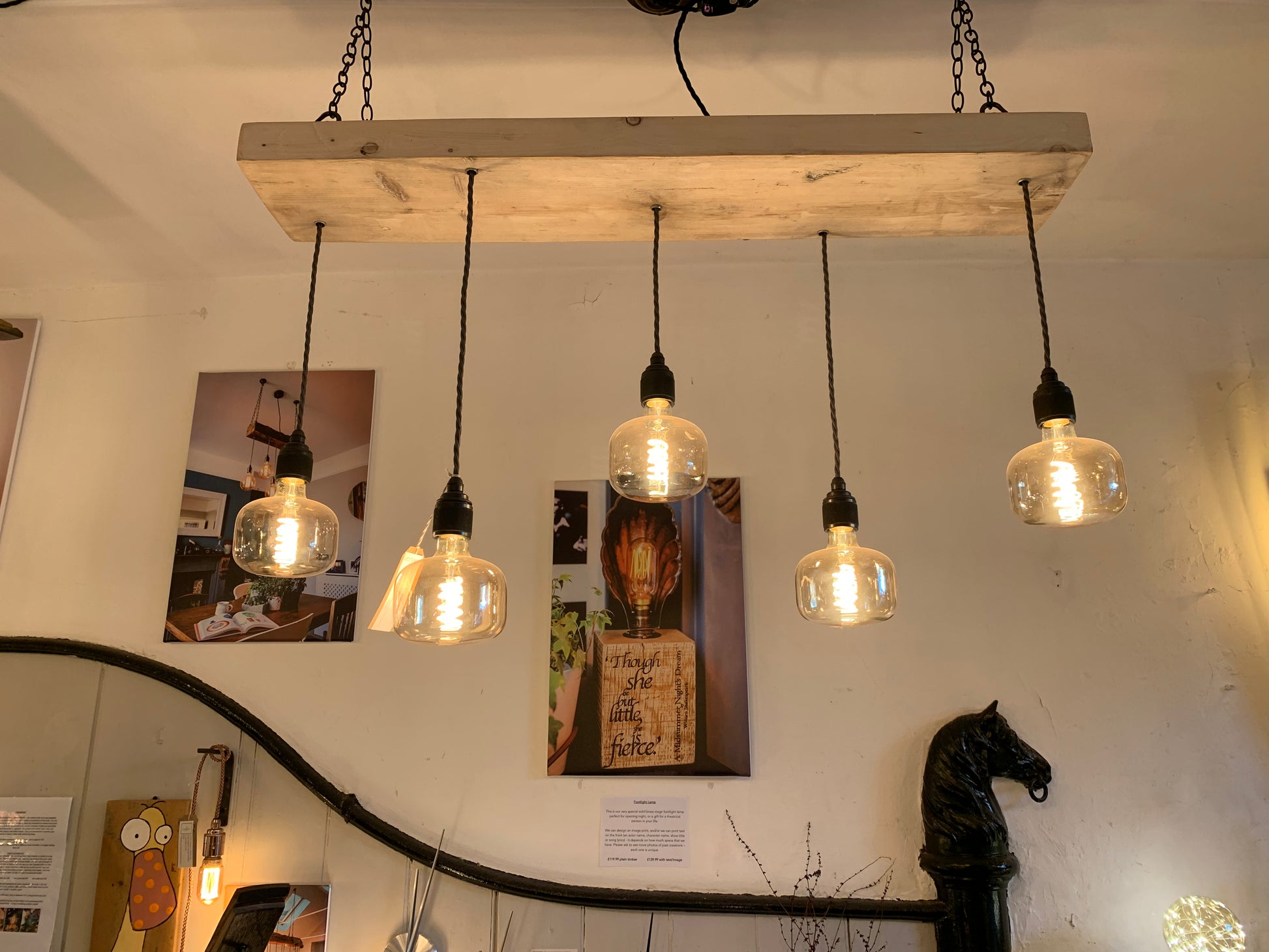 Wooden beam chandelier cluster pendant light