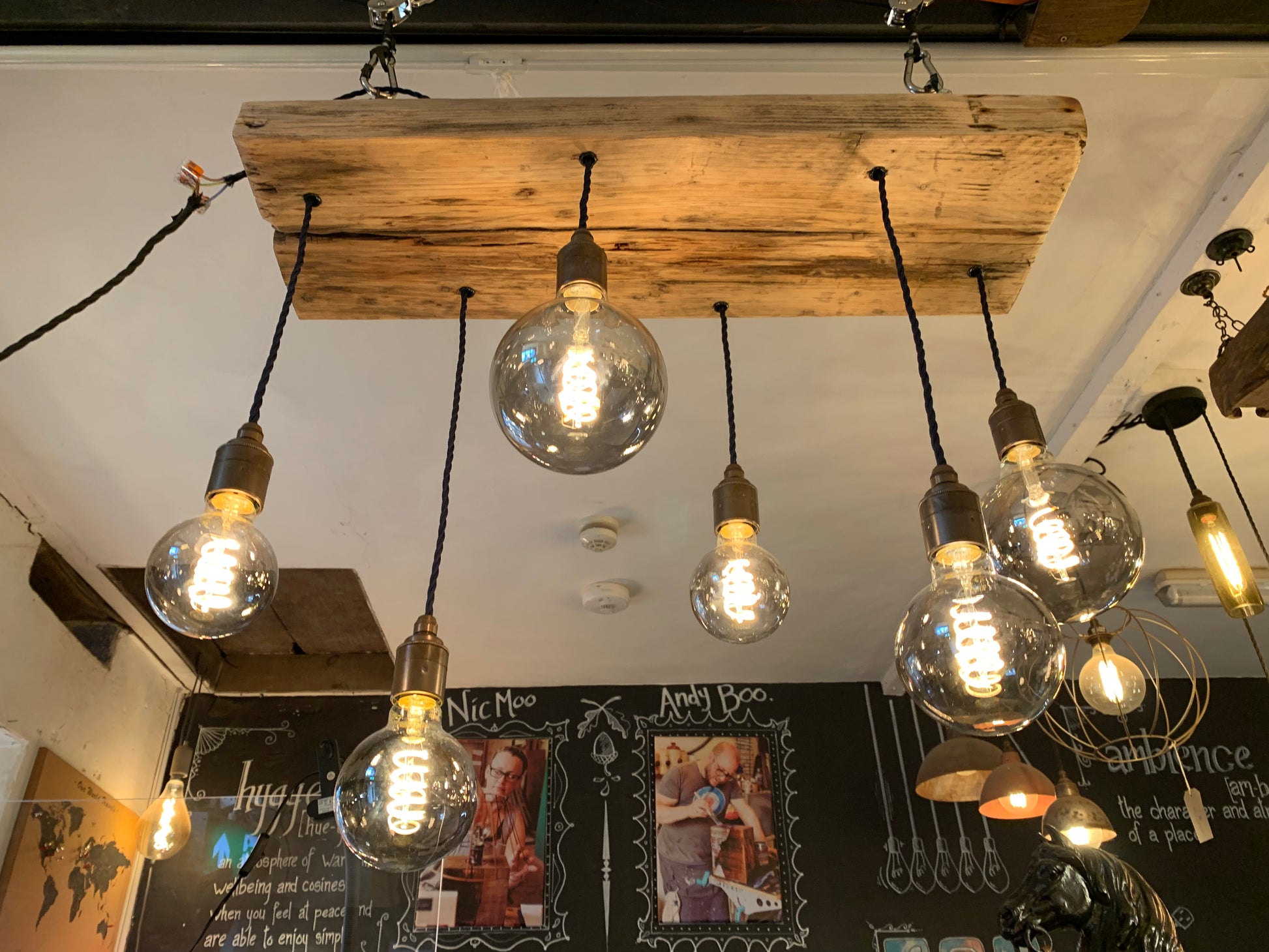 Wooden beam chandelier cluster pendant light