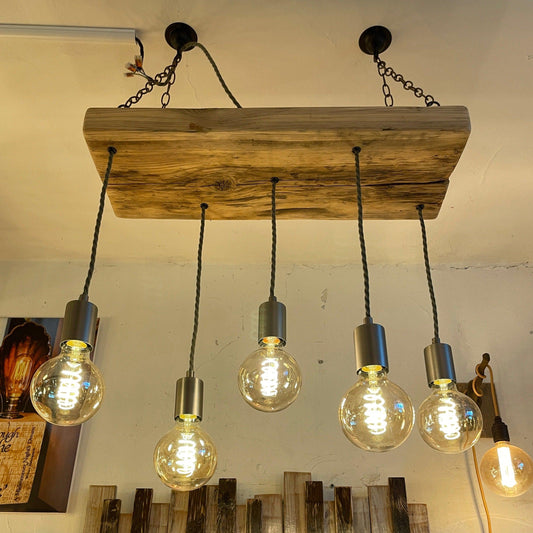 Wooden Beam Pendant with Amber Globe Bulbs - MooBoo Home